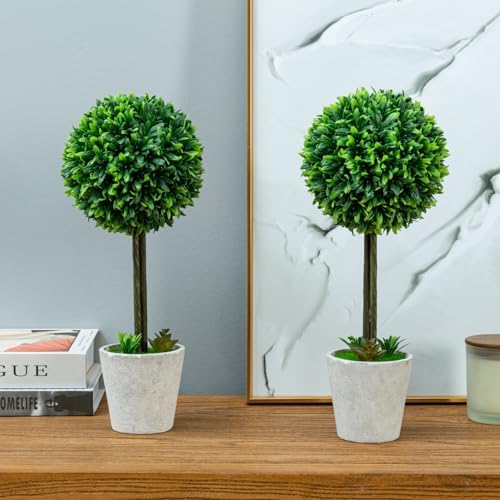 MyGift 15 Inch Artificial Boxwood Topiary Tree 2 Pack