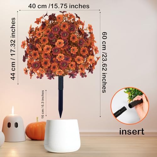 YUGYUM Set of 2 Fall Artificial Mums Flowers Boxwood Topiary