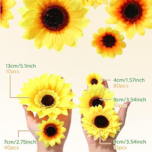 MTLEE 150 Piece Yellow Artificial Sunflower Heads