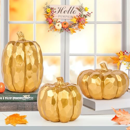 HPC Decor Set of 3 Gold Pumpkins Fall Decor