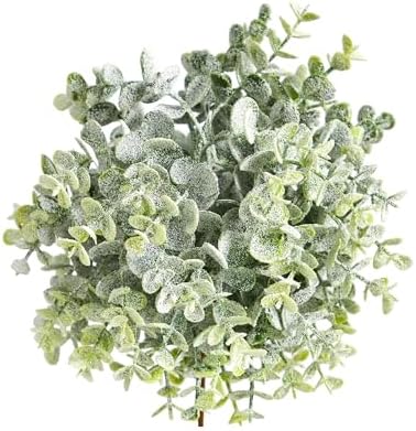 8 Inch Frosted Eucalyptus Artificial Topiary Set of 3 Green