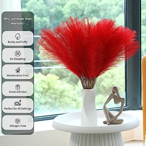 Red Pampas Grass Decor 30pcs 24 Inch Artificial Flowers