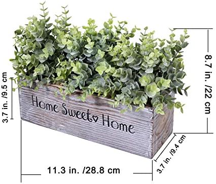Winlyn 1 Pcs Artificial Eucalyptus Plant in Rectangular Wood Planter Box