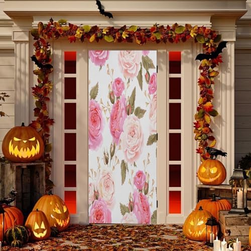 Susiyo Pink Rose Halloween Door Cover Stretch Fabric Decor