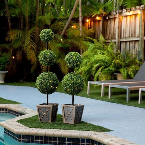 Nearly Natural 3ft UV Resistant Artificial Topiary with LED Lights