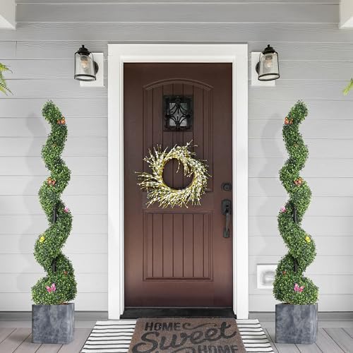 IDEALHOUSE 5FT Artificial Boxwood Spiral Topiary Trees 2Pcs