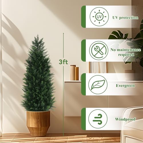 Artificial Cedar Topiary Trees 2 Pack 3FT UV Resistant