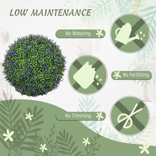 HOMCOM Artificial Boxwood Topiary Ball with Lavender Set of 2