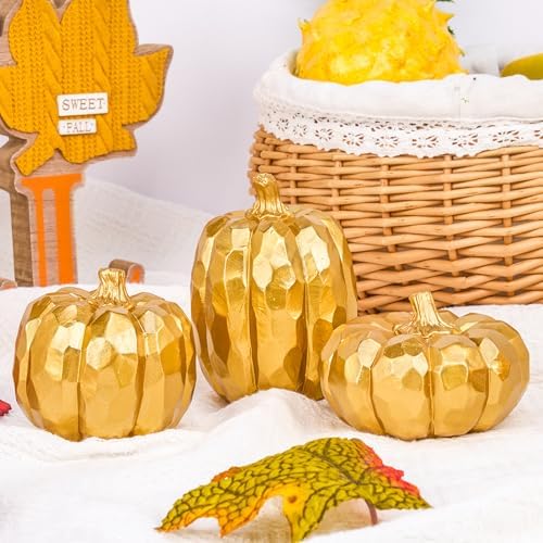 HPC Decor Set of 3 Gold Pumpkins Fall Decor