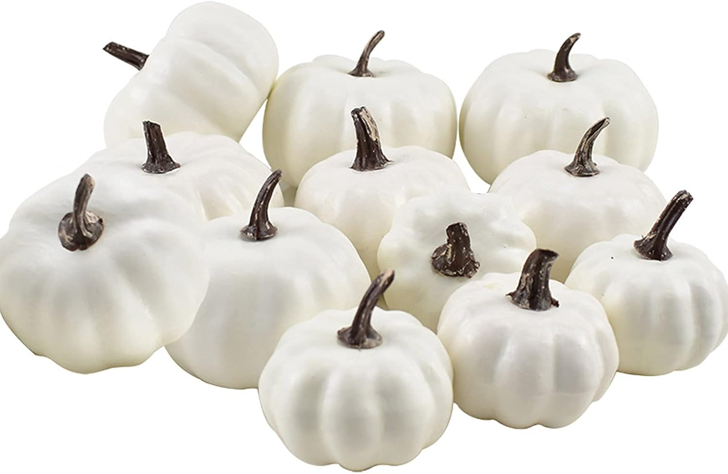 7 Artificial White Pumpkins Fall Decor Set