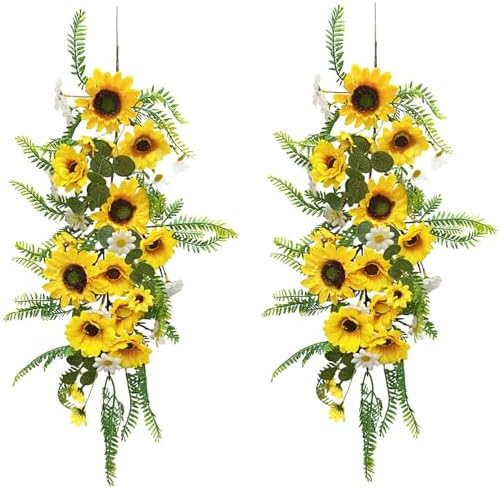 Artificial Sunflower Garland with Green Leaves 2PCS