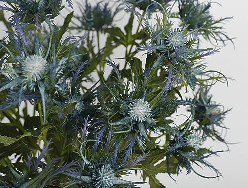 Fermus 8 Stems Artificial Blue Thistle Flowers Real Touch Decor