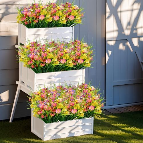 Kinisty Artificial Flowers 12 Bundles UV Resistant Outdoor Decor
