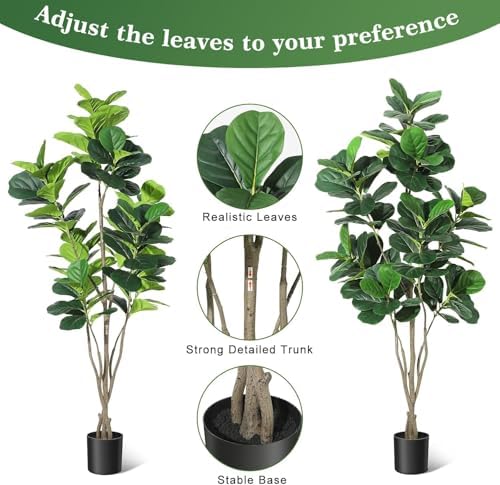 6FT Fiddle Leaf Fig Artificial Tree with Black Planter