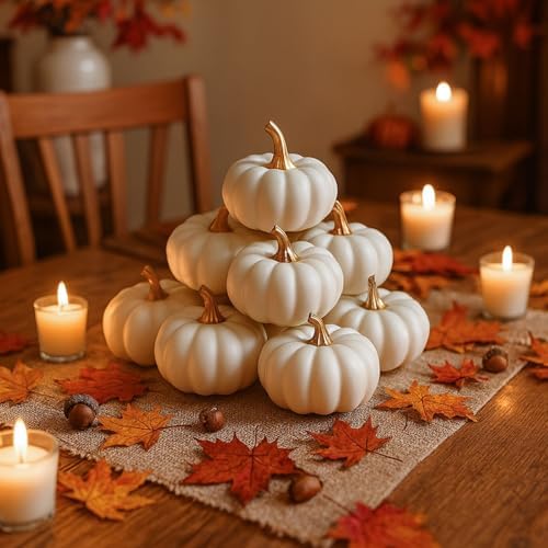 DomeStar 10PCS White Artificial Pumpkins Fall Decor