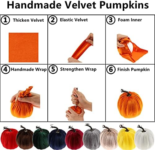 Gresorth 8pcs Assorted Velvet Pumpkin Decor
