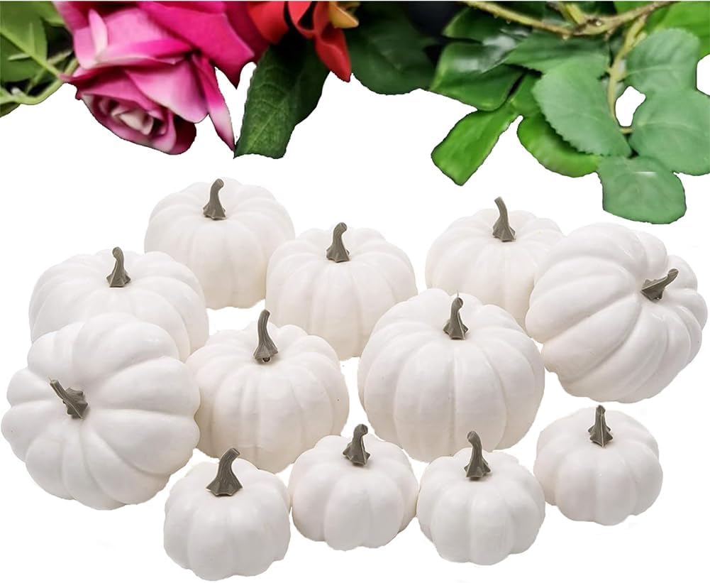 WESAPPINC Artificial Pumpkins 12PCS White Fall Decor