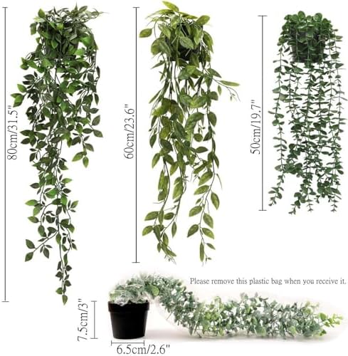 KIRIFLY Artificial Hanging Eucalyptus Plants 3 Pack