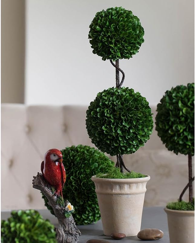 2024 22 Inch Artificial Boxwood Double Ball Topiary in White Pot