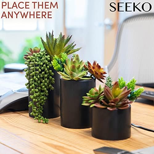 SEEKO Artificial Succulents 3 Pack with Black Pots