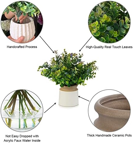 Artificial Eucalyptus Topiary in White Ceramic Pot