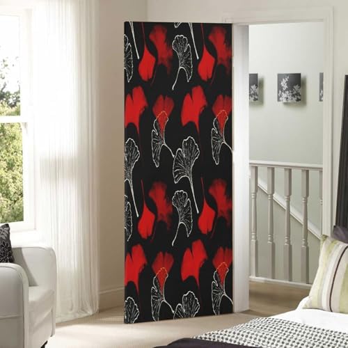 Susiyo Red Ginkgo Leaves Christmas Door Cover Decoration 32x79in