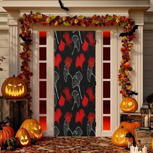 Susiyo Red Ginkgo Leaves Christmas Door Cover Decoration 32x79in