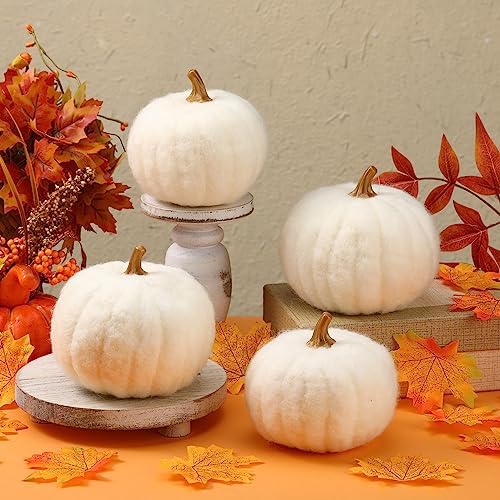 Preboun 4 Piece Large Wool Fall Pumpkin Decor