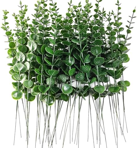 TIHOOD 50PCS Faux Eucalyptus Stems for Decor