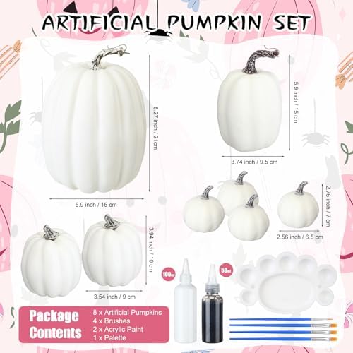 Chunful 8 Pcs Assorted Foam Pumpkins with Paint Set