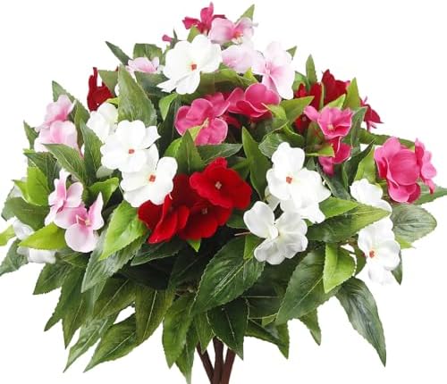 4 Pcs Artificial Impatiens Flowers for Outdoor Decoration