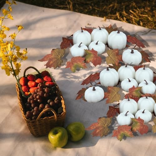 8 Piece White Artificial Pumpkins for Autumn Decor
