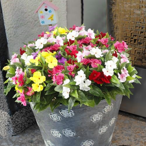 4 Pcs Artificial Impatiens Flowers for Outdoor Decoration