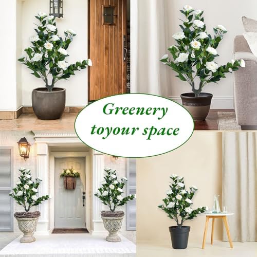 354 Inch Artificial Topiary Tree Set of 2 White Camellia