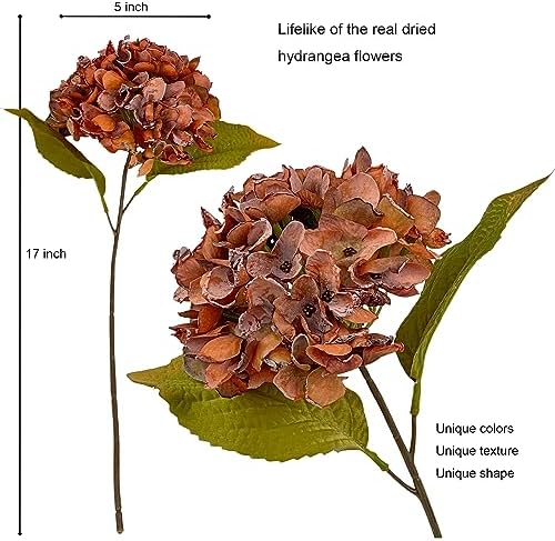 TOPIA Fall Hydrangea Artificial Silk Flowers Bouquet 6 PCS Orange