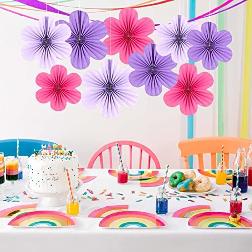 SUNBEAUTY Paper Flower Fans Set of 9 Purple Decorations