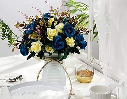 NAWEIDA Artificial Flowers with Vase Navy Blue