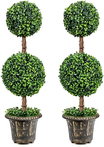 Goplus 3 Ft 2 Pack Artificial Boxwood Topiary Trees