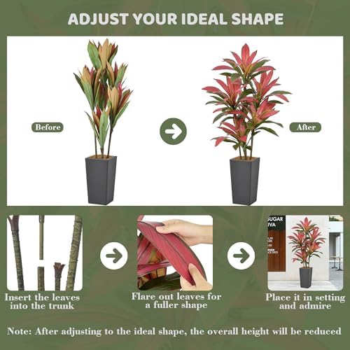 Artificial Red Dracaena Tree 5FT with Gray Tall Planter