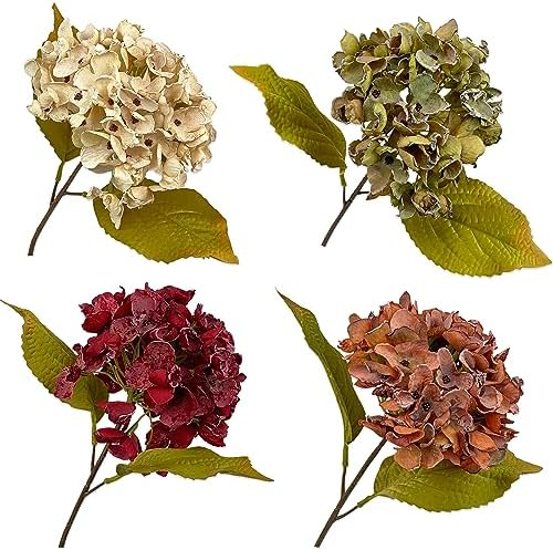 TOPIA Fall Hydrangea Artificial Silk Flowers Bouquet 6 PCS Orange