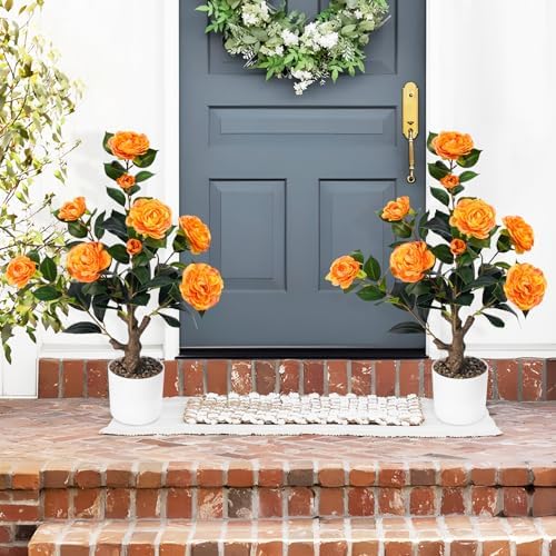 2FT Artificial Camellia Tree with White Planter