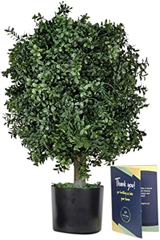 24 Inch Artificial Boxwood Topiary with Black Pot