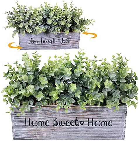 Winlyn 1 Pcs Artificial Eucalyptus Plant in Rectangular Wood Planter Box