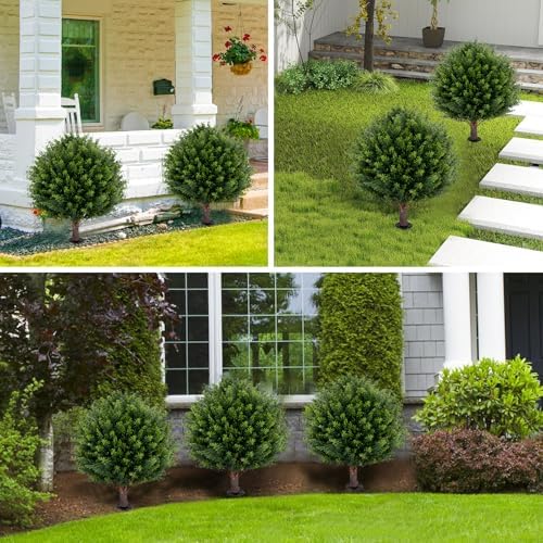 Artificial Cedar Topiary Ball Tree 23 Set of 2 UV Resistant Faux Shrubs