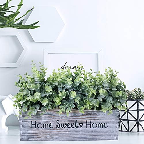 Winlyn 1 Pcs Artificial Eucalyptus Plant in Rectangular Wood Planter Box