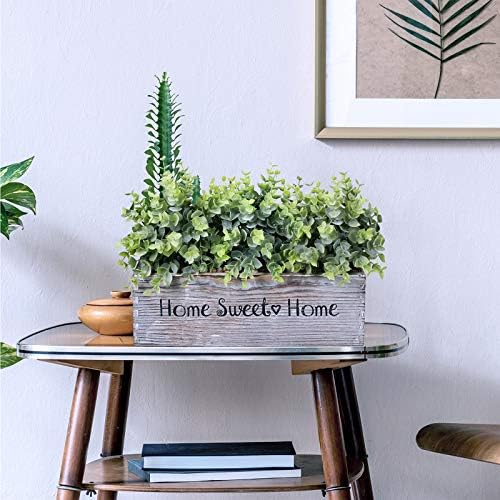 Winlyn 1 Pcs Artificial Eucalyptus Plant in Rectangular Wood Planter Box