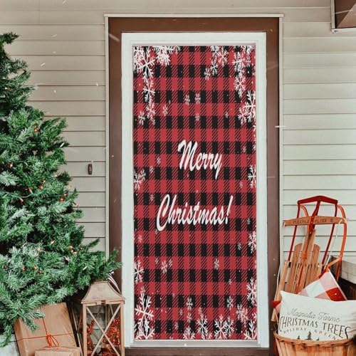 Susiyo Christmas Door Cover with Stretch Fabric Plaid