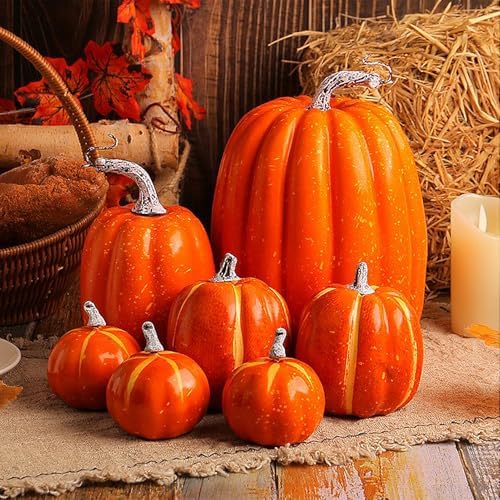 Firlar Artificial Pumpkin Decorations 7Pcs Lifelike Foam Pumpkins