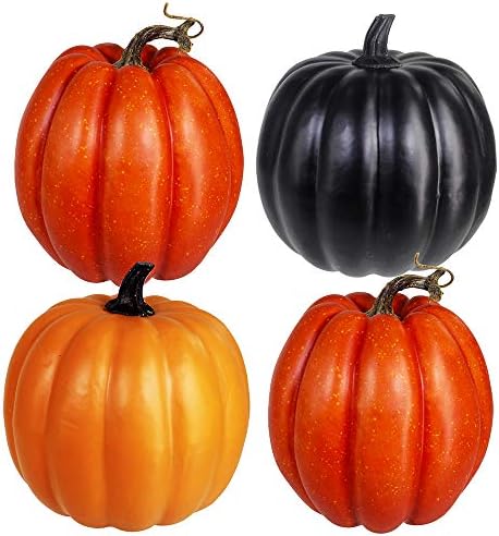 Winlyn Halloween Pumpkins Artificial Decorations 4 pcs Orange Black