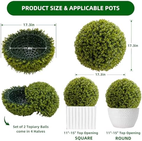 17 Inch Artificial Topiary Balls Set of 2 for Outdoor